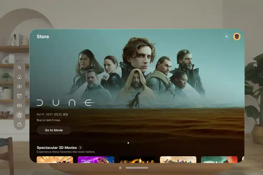 Apple lists out streaming partners for upcoming Vision Pro An image showing Dune 3D movie from Apple TV on Vision Pro
