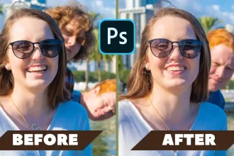 An image showing the Before and After of photoshopping people out of pictures