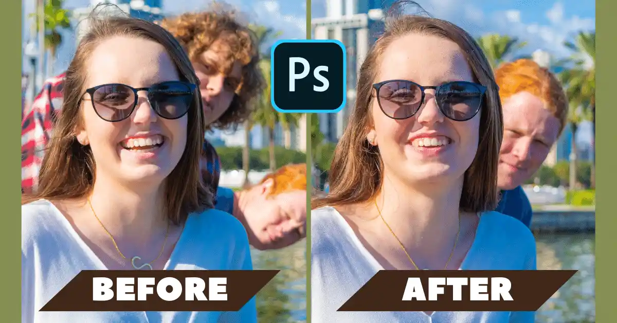 An image showing the Before and After of photoshopping people out of pictures