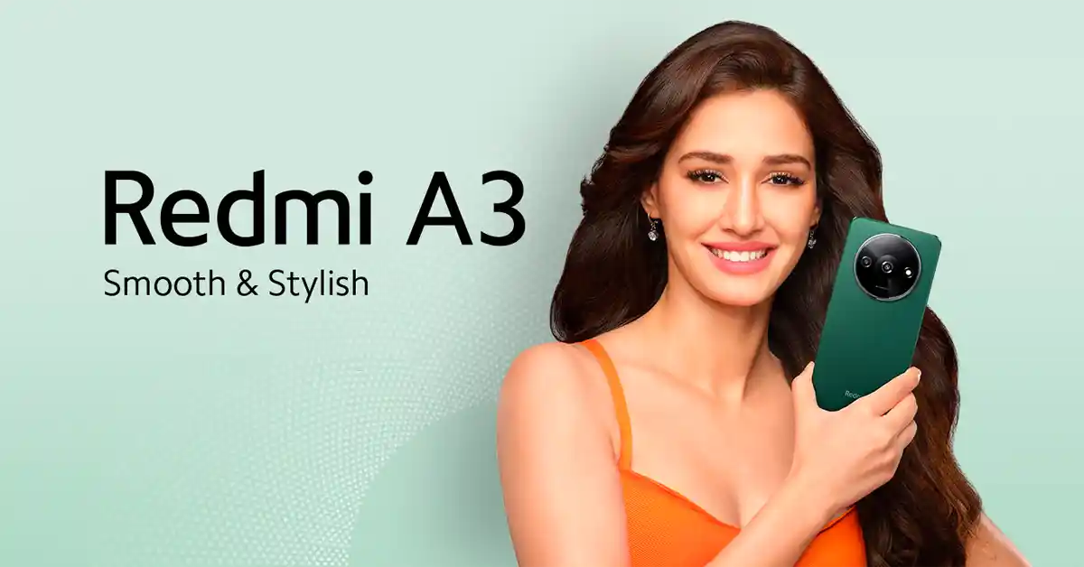 A promotional poster of Xiaomi Redmi A3 smartphone highlighting the new Halo design